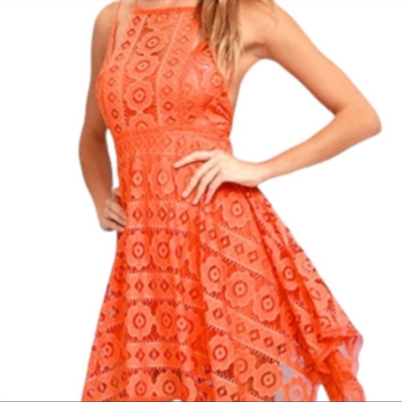 Free People-Just Like Honey Coral Orange Lace Crochet Floral Boho Flowy - Picture 10 of 10